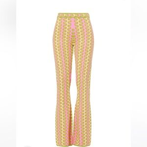 Sandro Pink and Lime Wave-Pattern Bootcut Pants